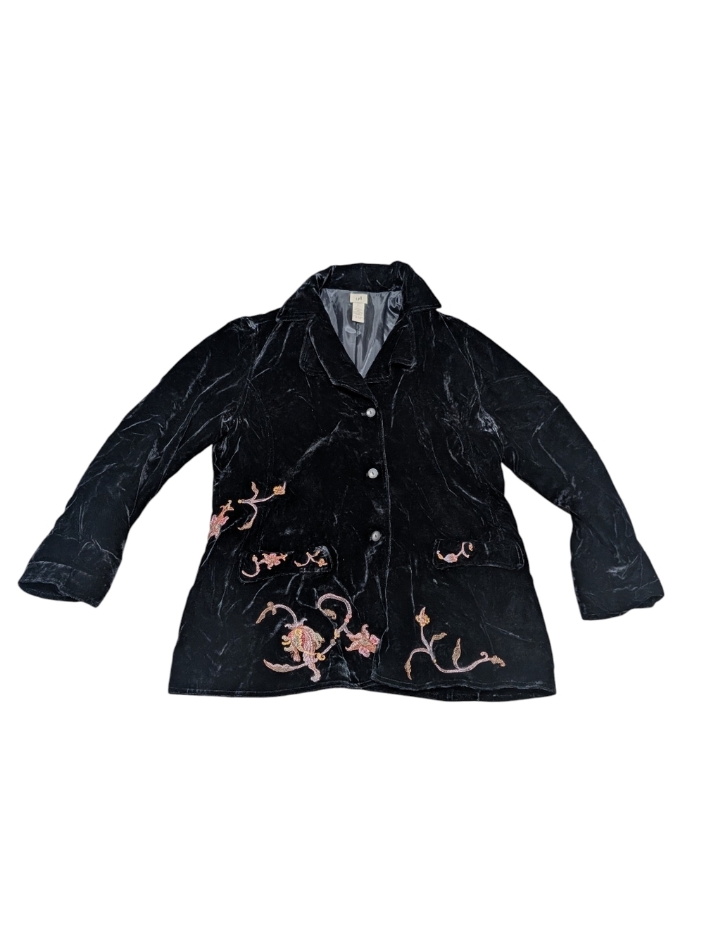 J. Jill Velvet Floral Embroidered Black Women's Jacket (Large)